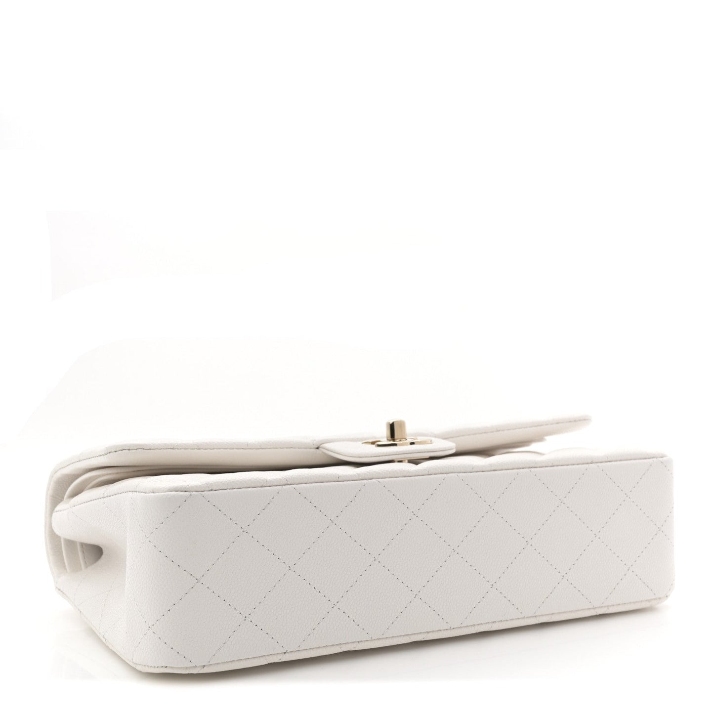 Caviar Quilted Medium Double Flap White