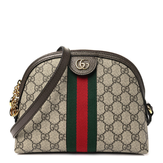 GG Supreme Monogram Textured Dollar Calfskin Web Small Ophidia Dome Shoulder Bag Beige Ebony New Acero