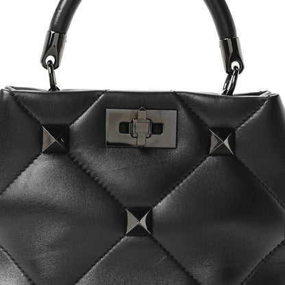 Nappa Monochrome Small Roman Stud The Handle Bag Black