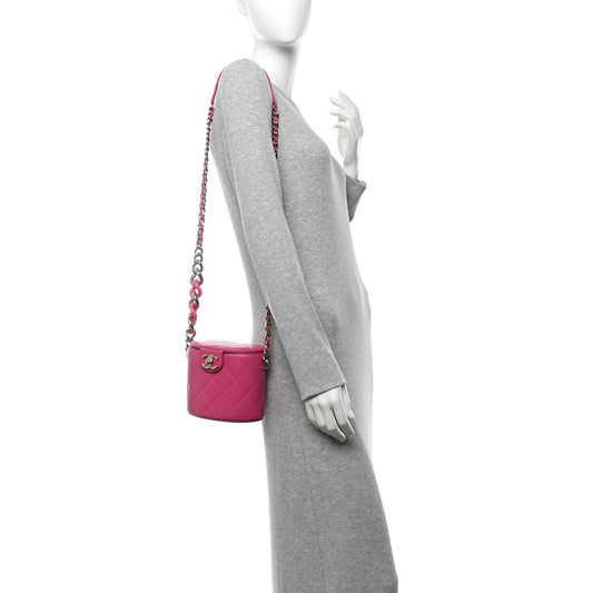 Lambskin Resin Elegant Chain Vanity Case Dark Pink