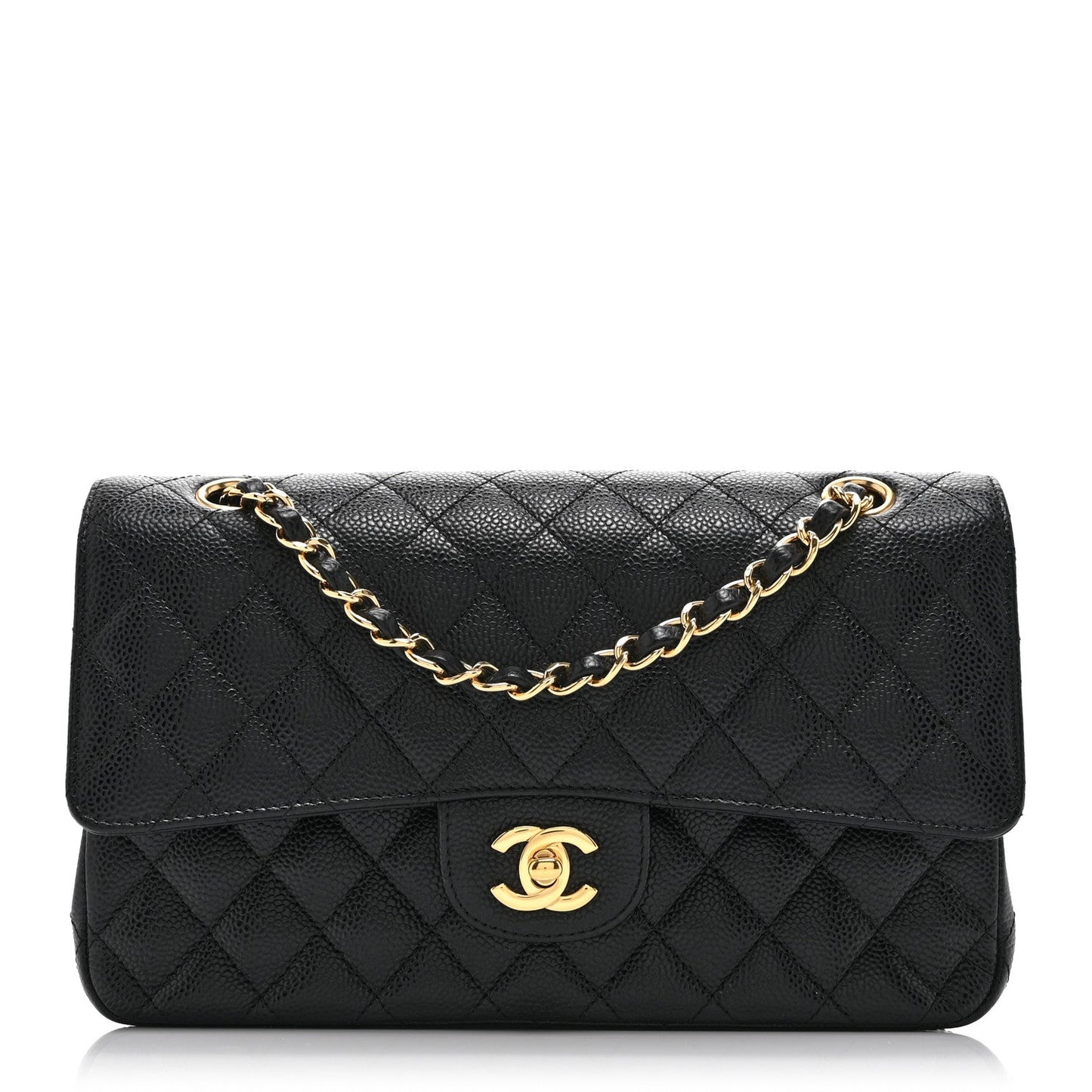 Caviar Quilted Medium Double Flap Black