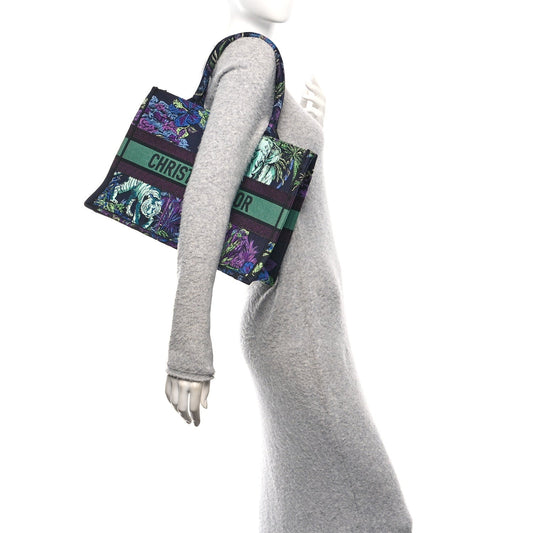 Canvas Embroidered Medium Toile de Jouy Voyage Book Tote Blue Multicolor