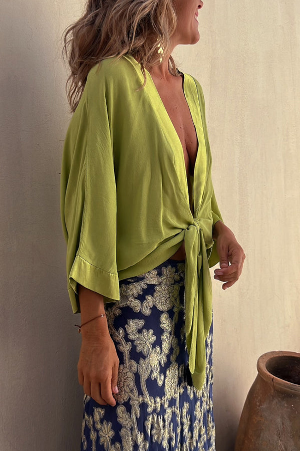 Blusa relajada de satén con lazo delantero Summer Mood