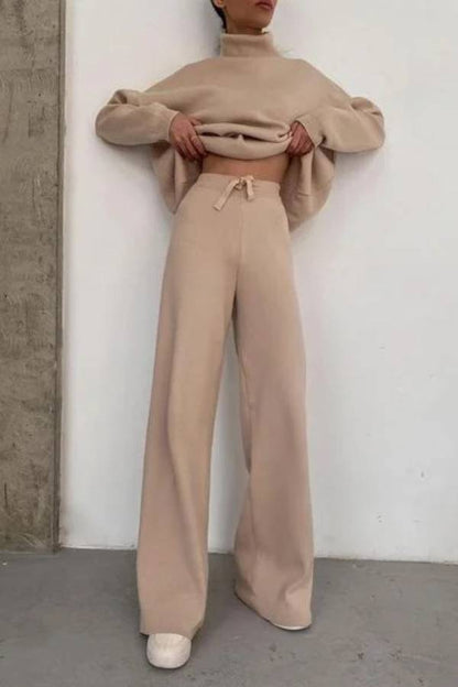 Traje casual holgado de punto de color sólido