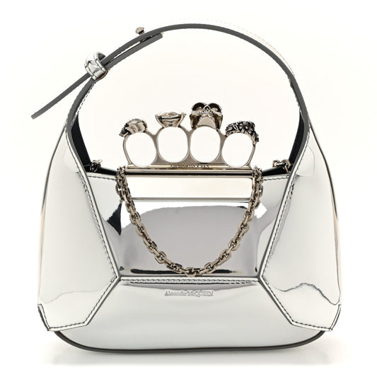 Metallic Jeweled Mini Hobo Bag Silver