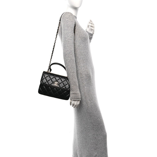 Lambskin Quilted Small Trendy CC Dual Handle Flap Bag Black