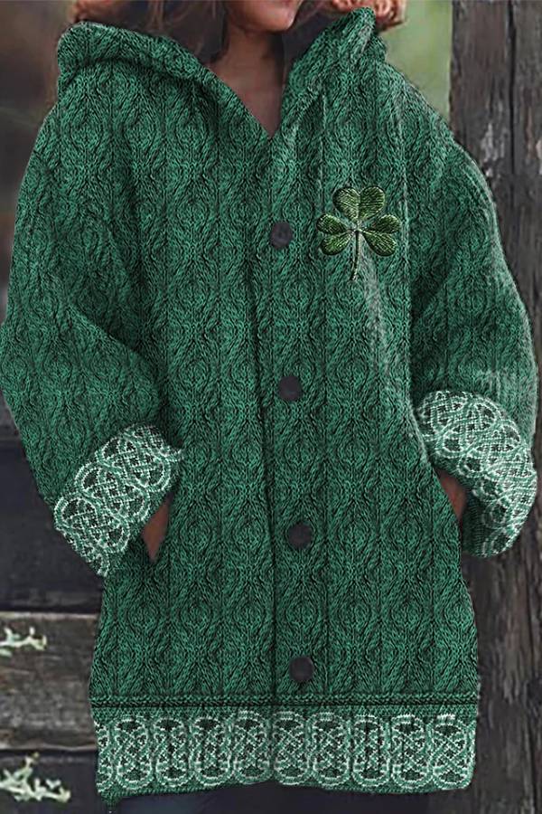 Suéter con capucha de jacquard con nudo celta irlandés para mujer