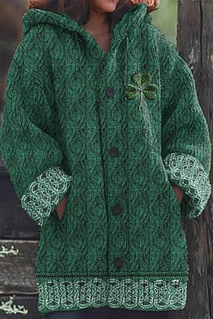 Suéter con capucha de jacquard con nudo celta irlandés para mujer