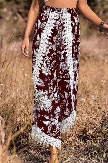 Pantalones casuales de encaje con estampado holgado a la moda