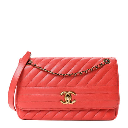 Shiny Goatskin Diagonal Quilted Small Flap Red