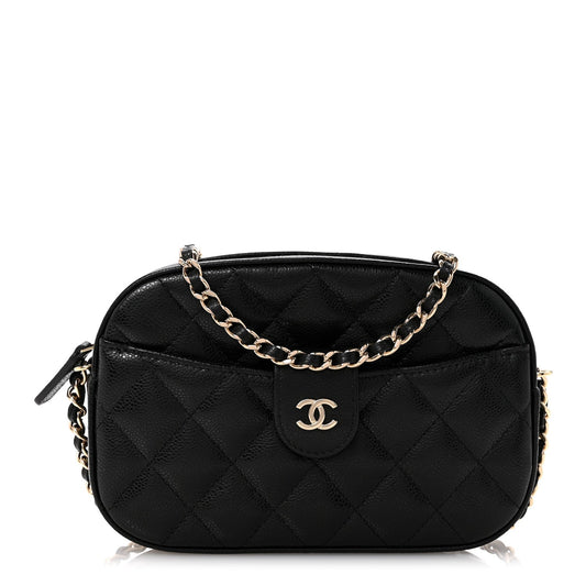 Caviar Quilted Chain Camera Bag Black