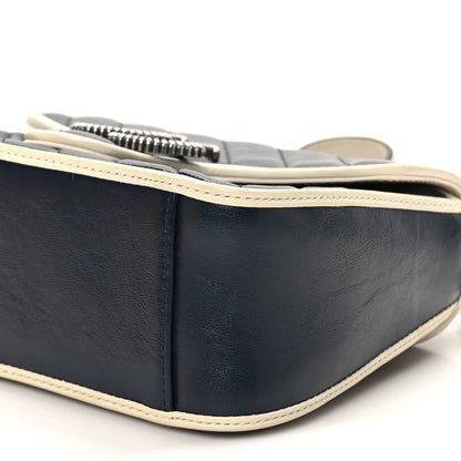 Vintage Effect Calfskin Matelasse Diagonal Mini Torchon GG Marmont Top Handle Shoulder Bag Blue Agata Mystic White