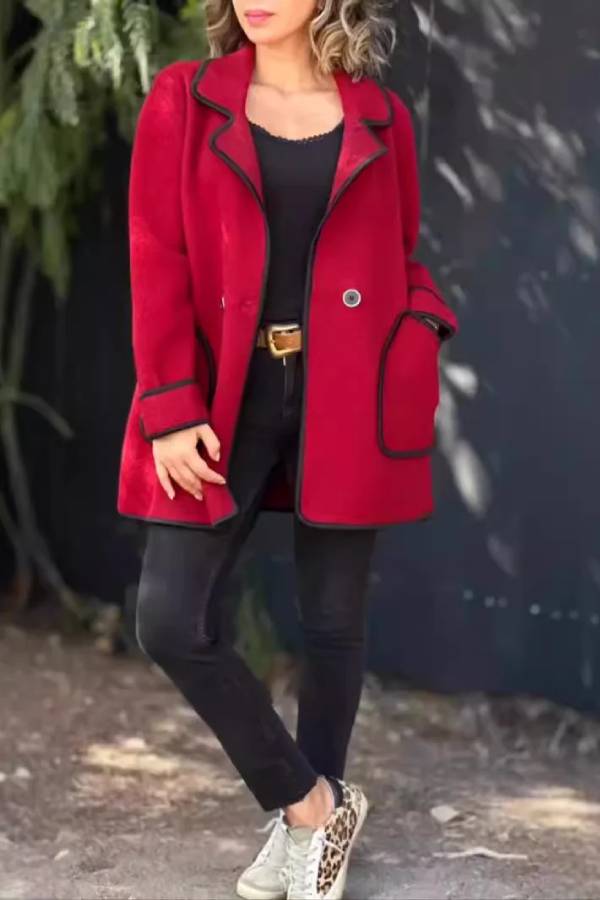 Chaqueta de lana de doble cara con cuello de traje de temperamento