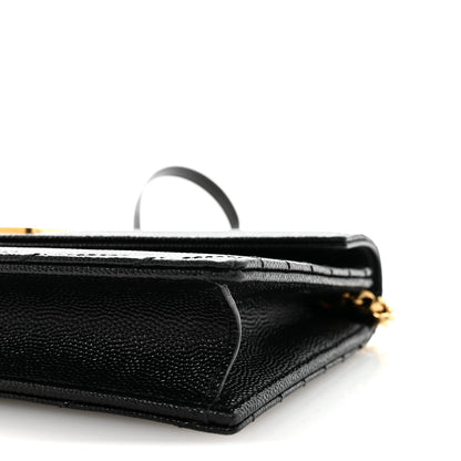 Grain De Poudre Matelasse Chevron Monogram Envelope Chain Wallet Black