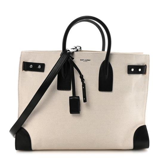 Canvas Calfskin Large Thin Sac De Jour Naturel Black