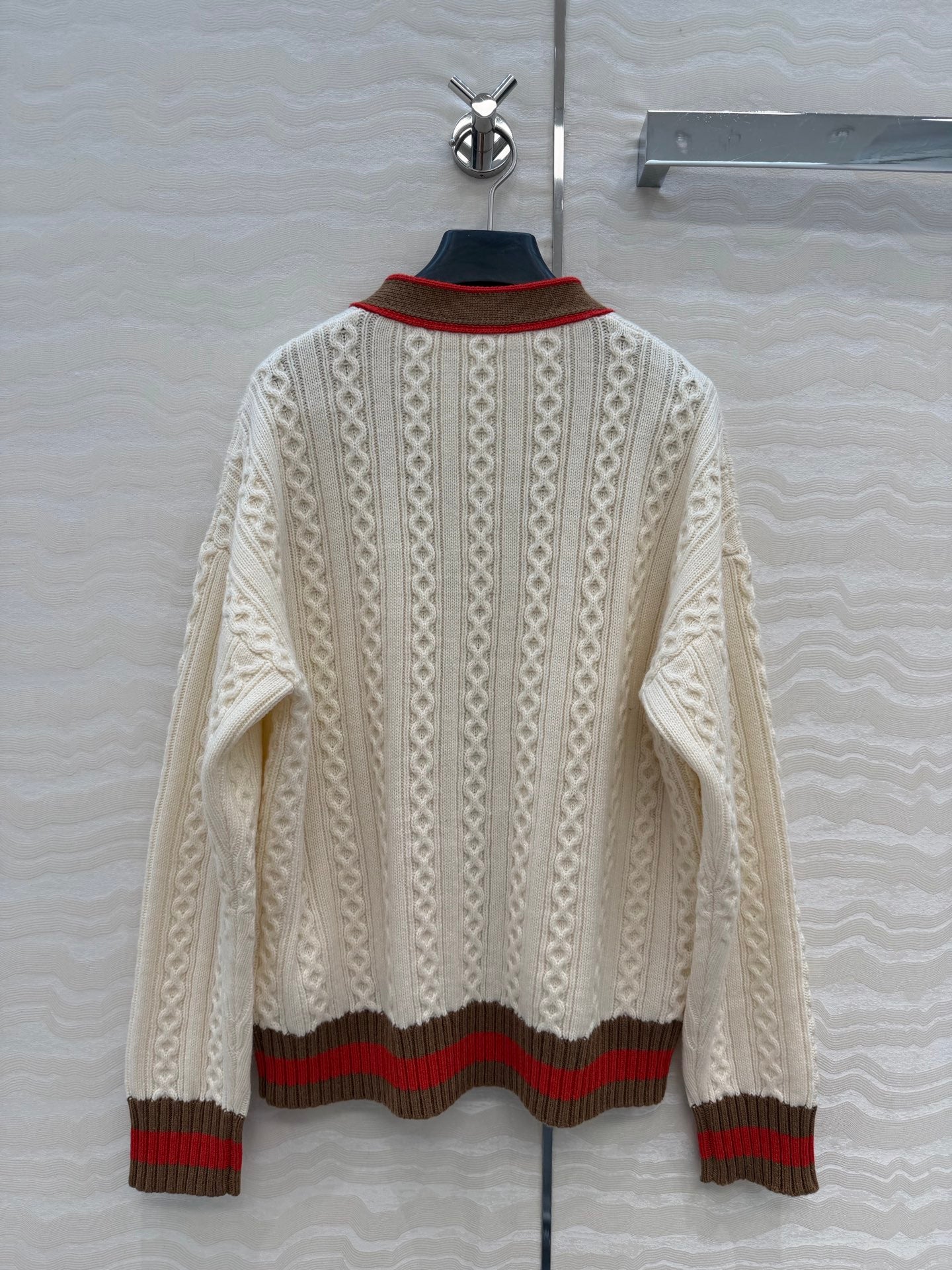 CC Spring 26 Cardigan White Brown Red Wool 342796