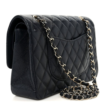 Caviar Quilted Medium Double Flap Navy