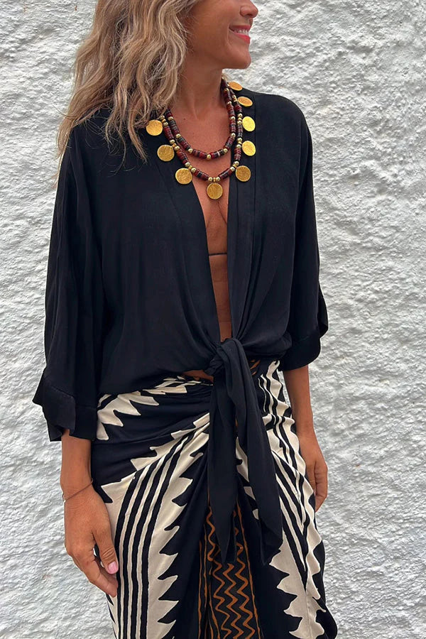 Blusa relajada de satén con lazo delantero Summer Mood