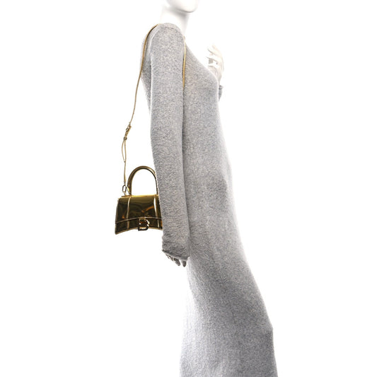 Mirror Calfskin Hourglass Top Handle Bag XS Gold