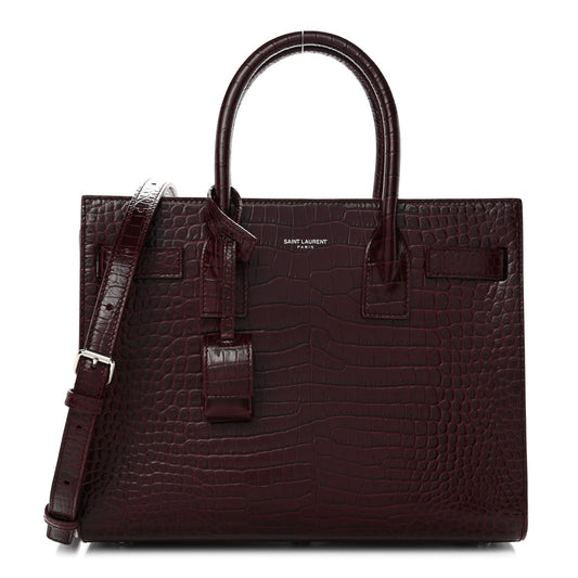 Calfskin Crocodile Embossed Baby Sac De Jour Bordeaux