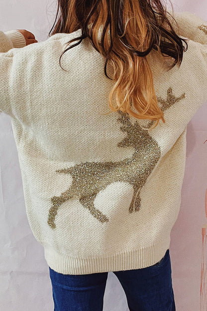 Suéter de punto de cuello redondo y manga larga con estampado navideño