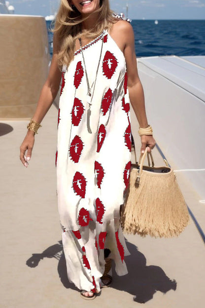 Vestido playero holgado con cuello halter y hombros descubiertos para vacaciones