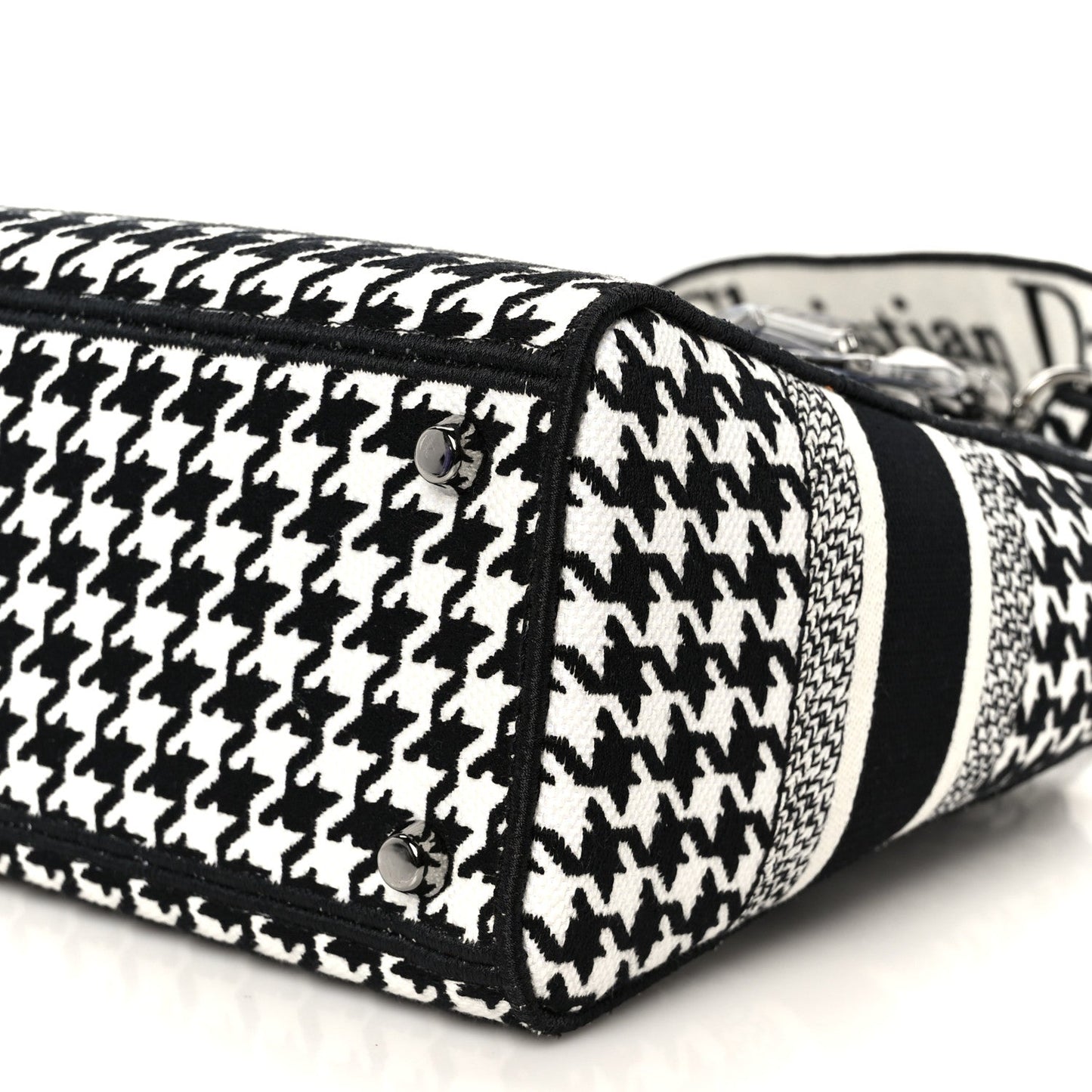 Canvas Houndstooth Embroidered Medium Lady D-Lite Black White