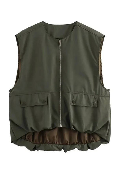 Chaleco informal holgado sin mangas con bolsillos a la moda