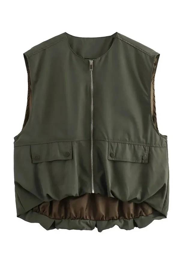 Chaleco informal holgado sin mangas con bolsillos a la moda