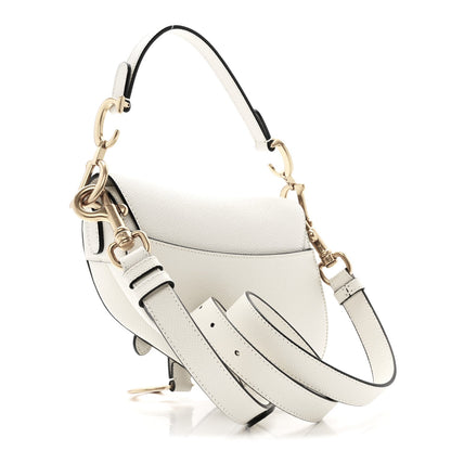 Grained Calfskin Mini Saddle Bag With Strap White