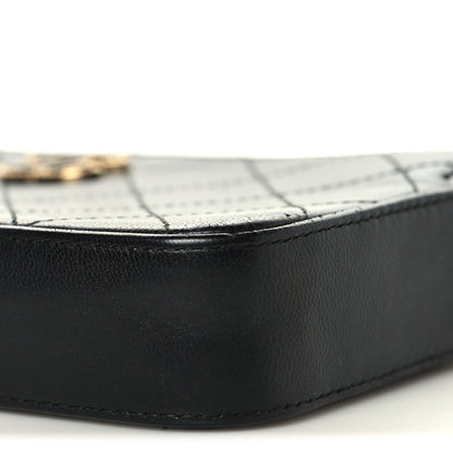 Goatskin Enamel Quilted Small Clutch With Chain Black