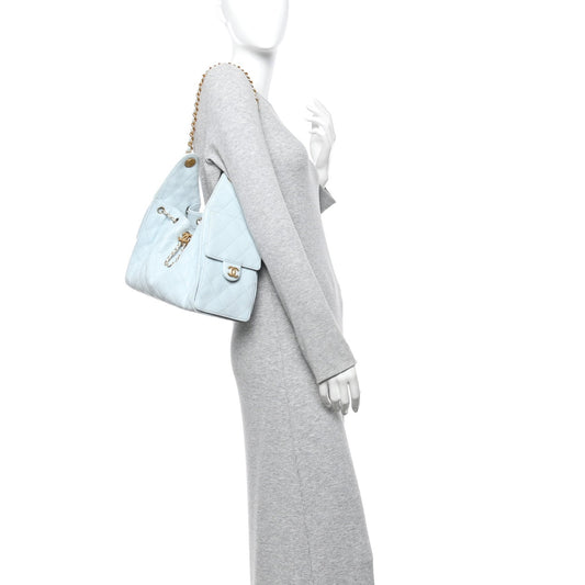 Caviar Quilted Small Chanel 25 Handbag Light Blue