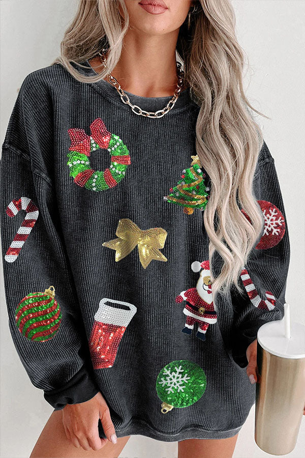 Sudadera con lentejuelas y gráfico navideño