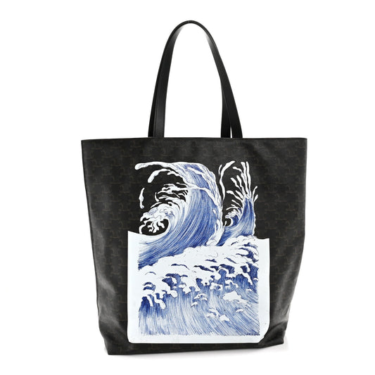 Triomphe Canvas Calfskin Wave Print Museum Bag Black