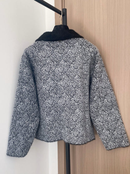 Chanel 2025 Two-tone Cardigan Beige and Gray Polyester Wool