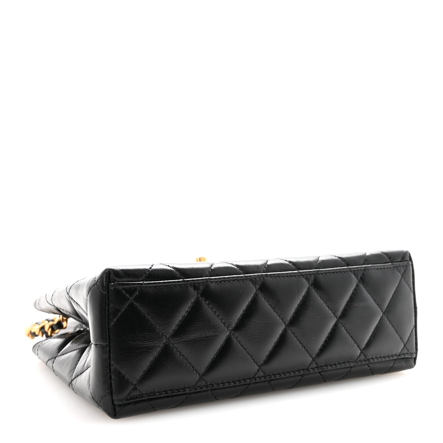 Shiny Aged Calfskin Quilted Nano Kelly Shopper Black
