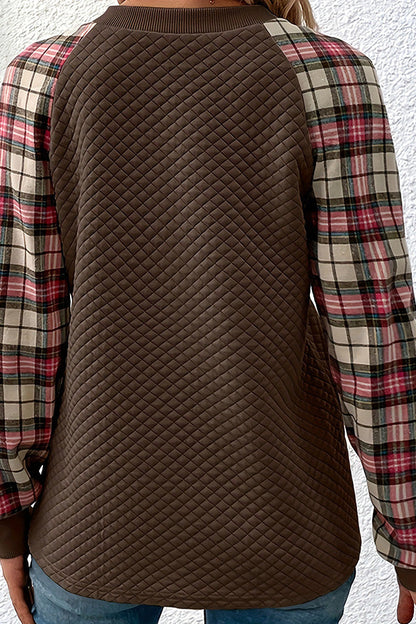 Sudadera informal de cuello redondo y manga larga con patchwork de cuadros de diamantes de moda