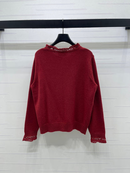 CC 26 Lace-Trimmed Knit Cardigan Red Wool 340992