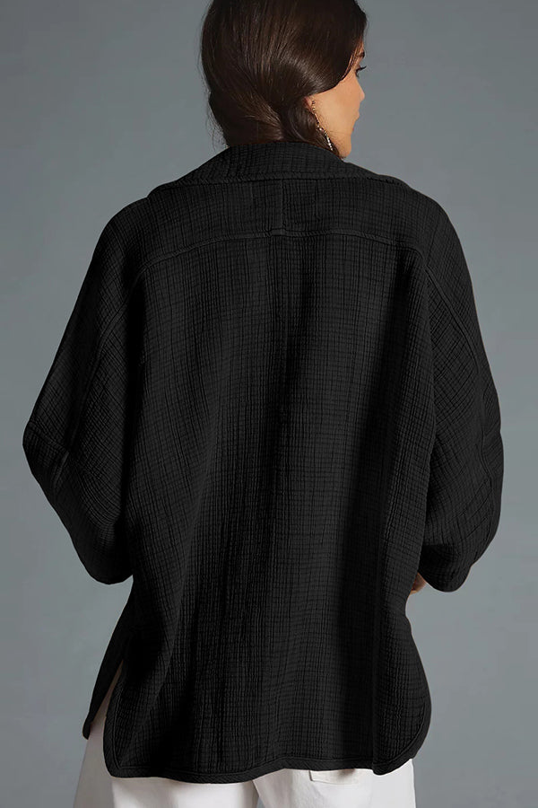 Chaqueta de punto informal de manga larga con solapa superior