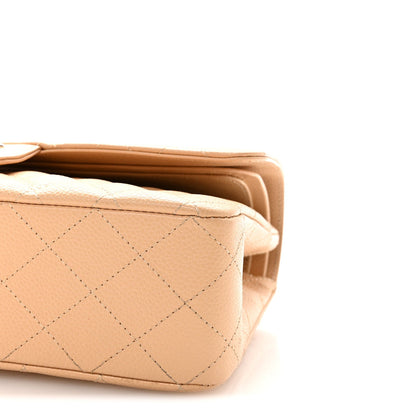 Caviar Quilted Medium Double Flap Beige
