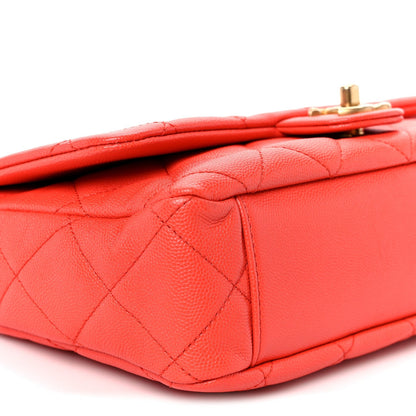 Caviar Quilted CC Melody Single Flap Orange