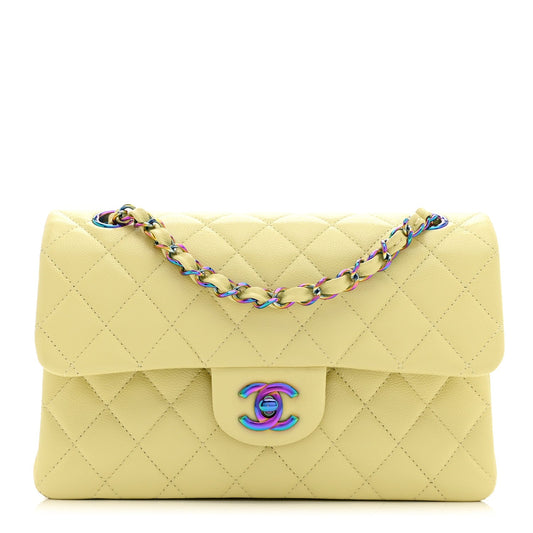 Caviar Quilted Rainbow CC Small Double Flap Green