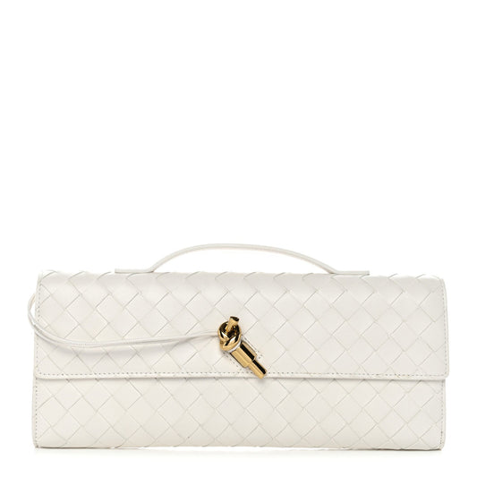 Nappa Intrecciato Long Andiamo Top Handle Clutch White