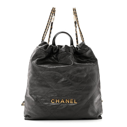 Shiny Calfskin Quilted Chanel 22 Backpack Grey