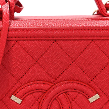 Caviar Quilted Medium CC Filigree Vanity Case Red