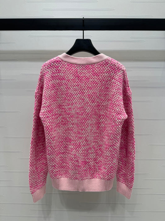 CC 25 Contrast Color V-Neck Cardigan 5 Brooch Pink Wool 305405