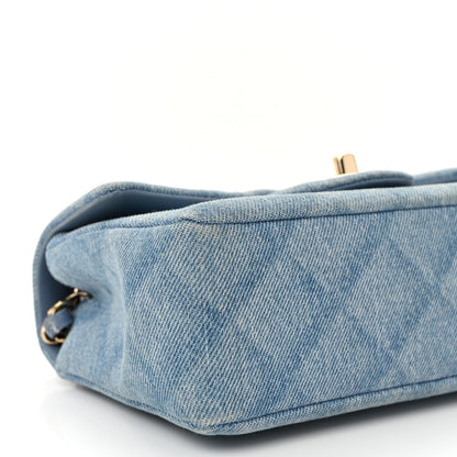 Printed Denim Quilted Mini Rectangular Flap Light Blue