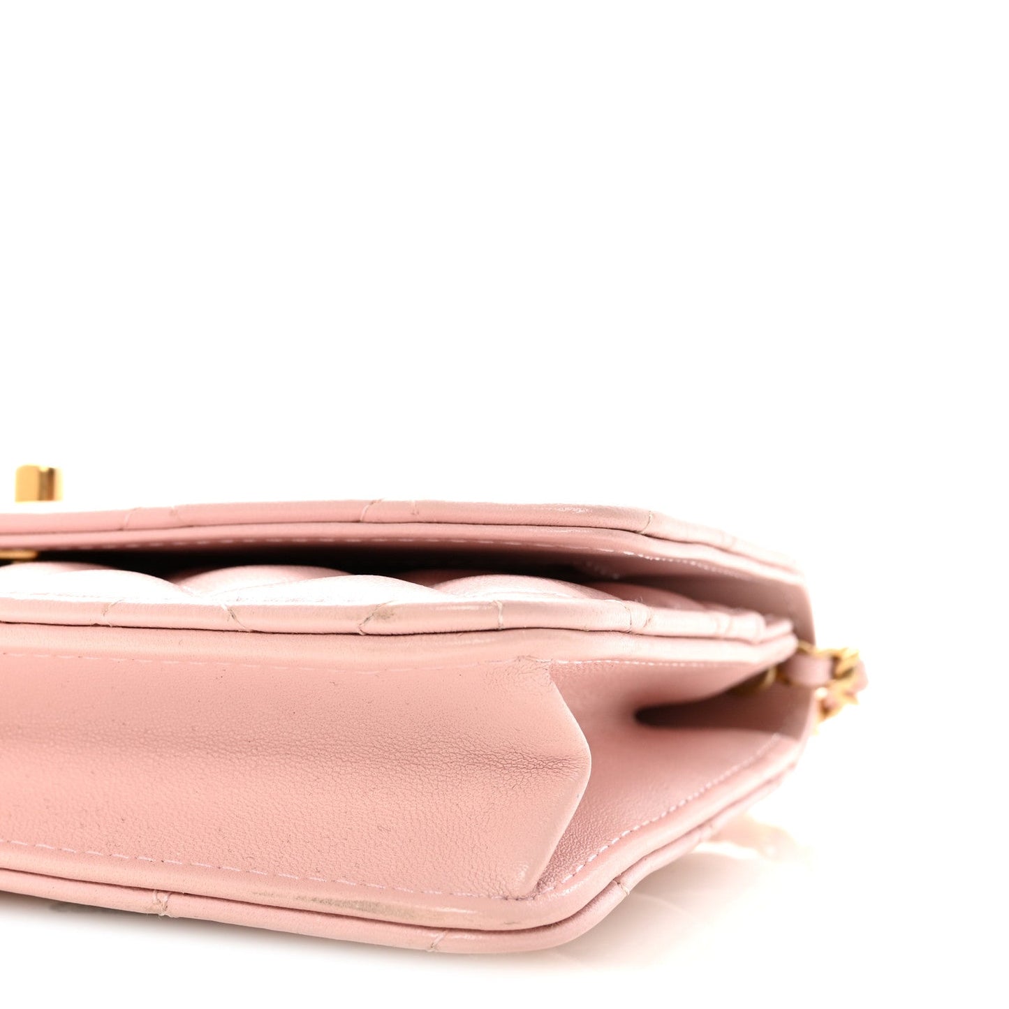 Lambskin Quilted CC Pearl Crush Wallet on Chain WOC Light Pink