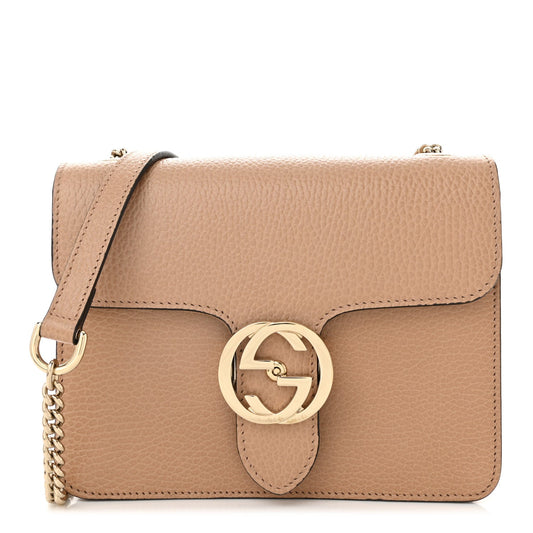 Dollar Calfskin Small Interlocking G Shoulder Bag Camelia