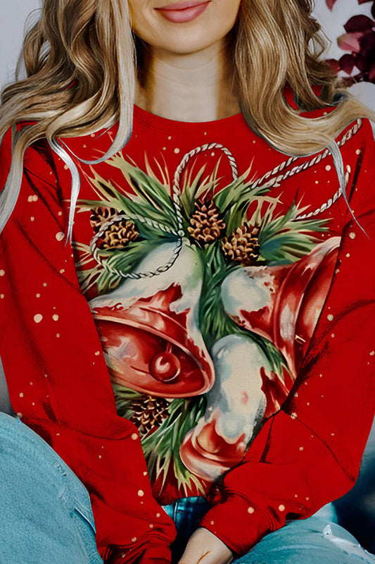 Sudadera con estampado navideño de manga larga y colores contrastantes